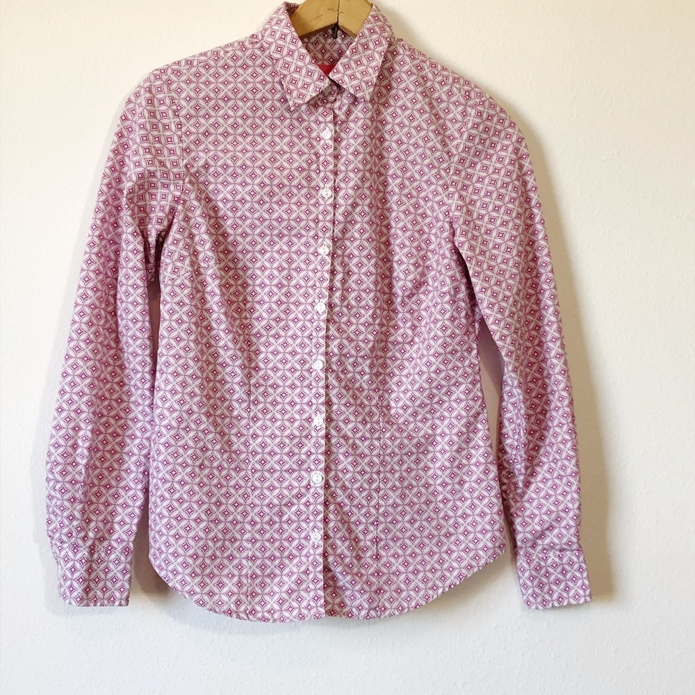 Charles Tyrwhitt Pink White Geometric Button Down Cotton Blouse shirt